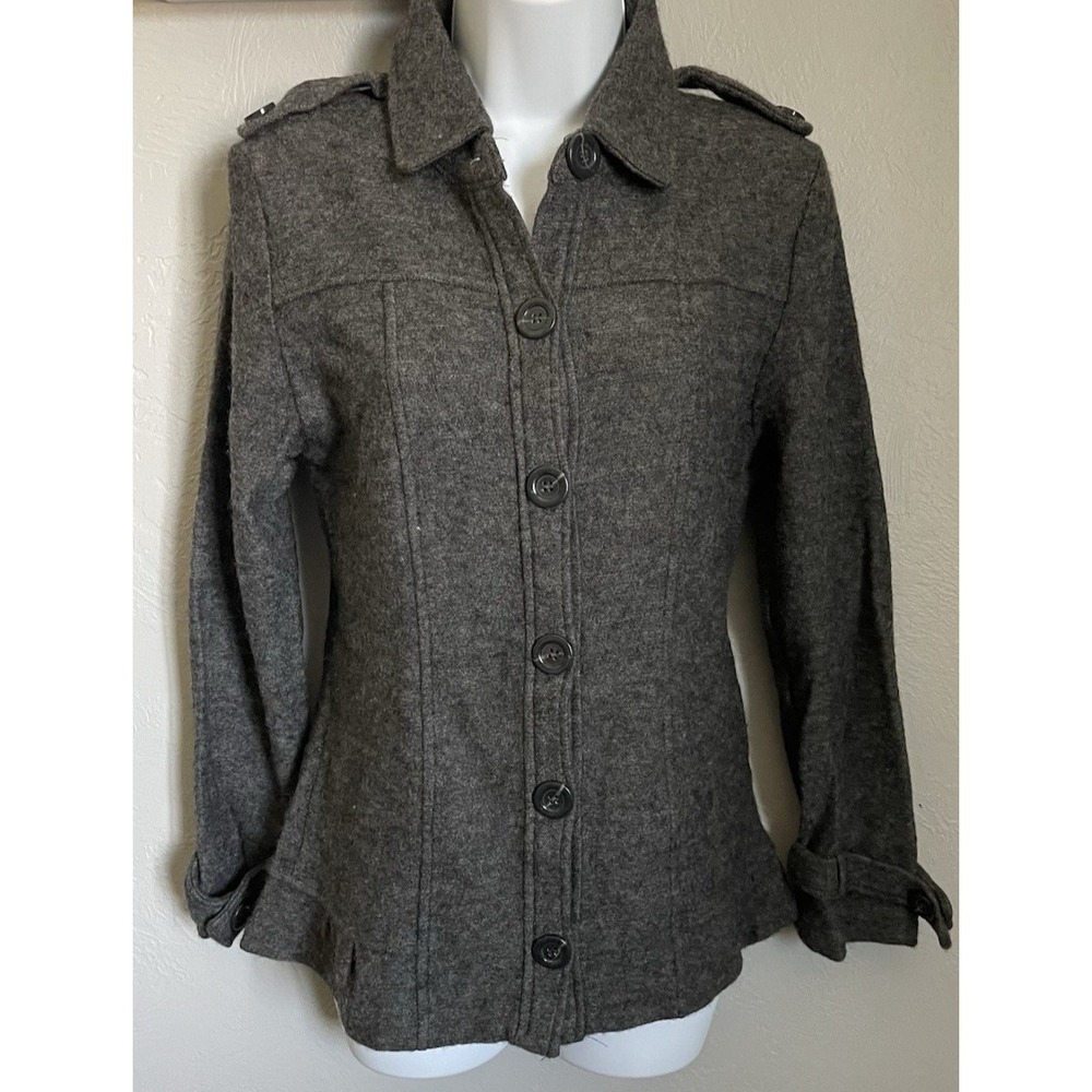 Babette Ballinger NY‎ Pea Coat Jacket Womens Small Gray 100% Wool Button Up